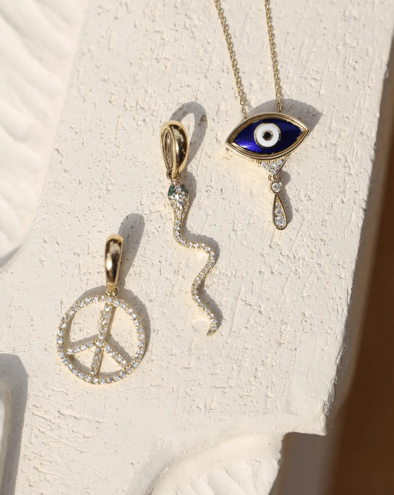 Cascading Evil Eye Necklace - 14k Solid Gold