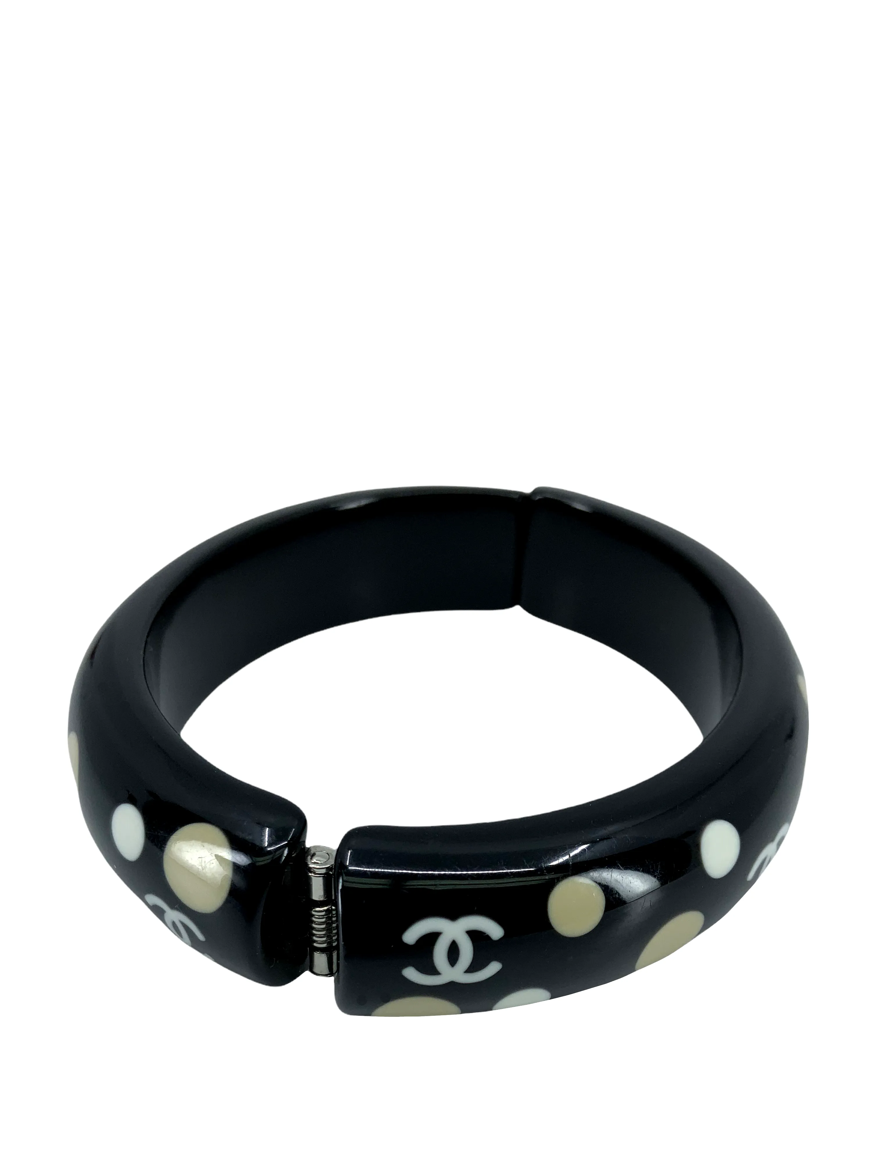 Chanel Resin CC Logo Polka Dot Bangle Bracelet