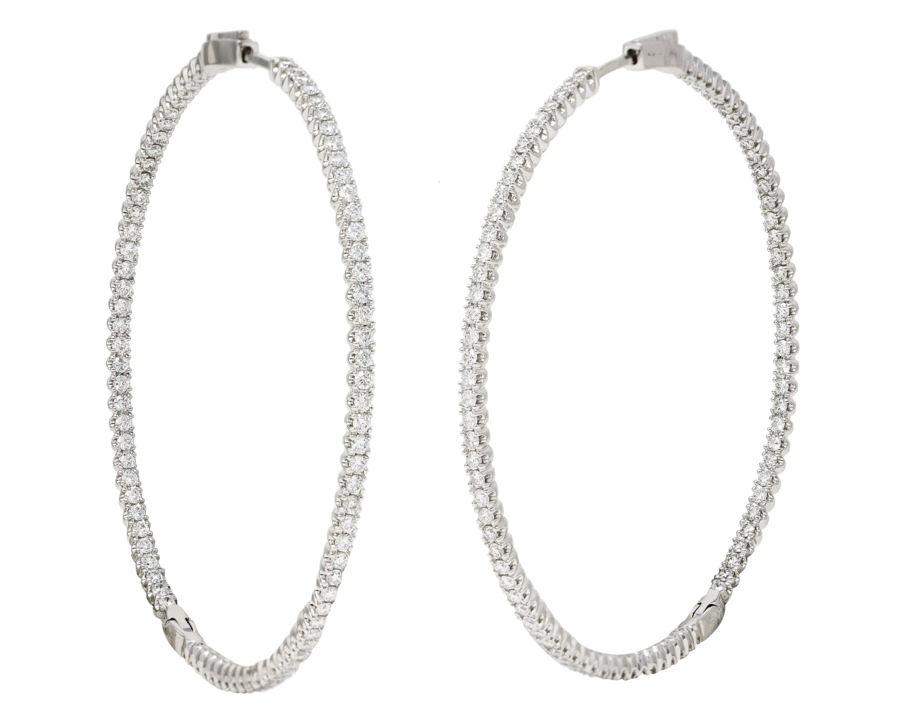 Contemporary 3.05 CTW Diamond 18 Karat White Gold 58 MM Hoop Earrings