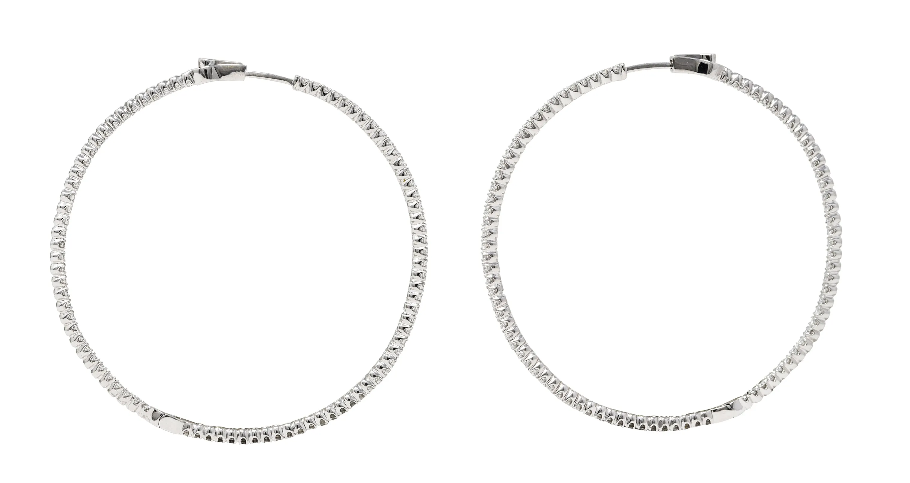 Contemporary 3.05 CTW Diamond 18 Karat White Gold 58 MM Hoop Earrings