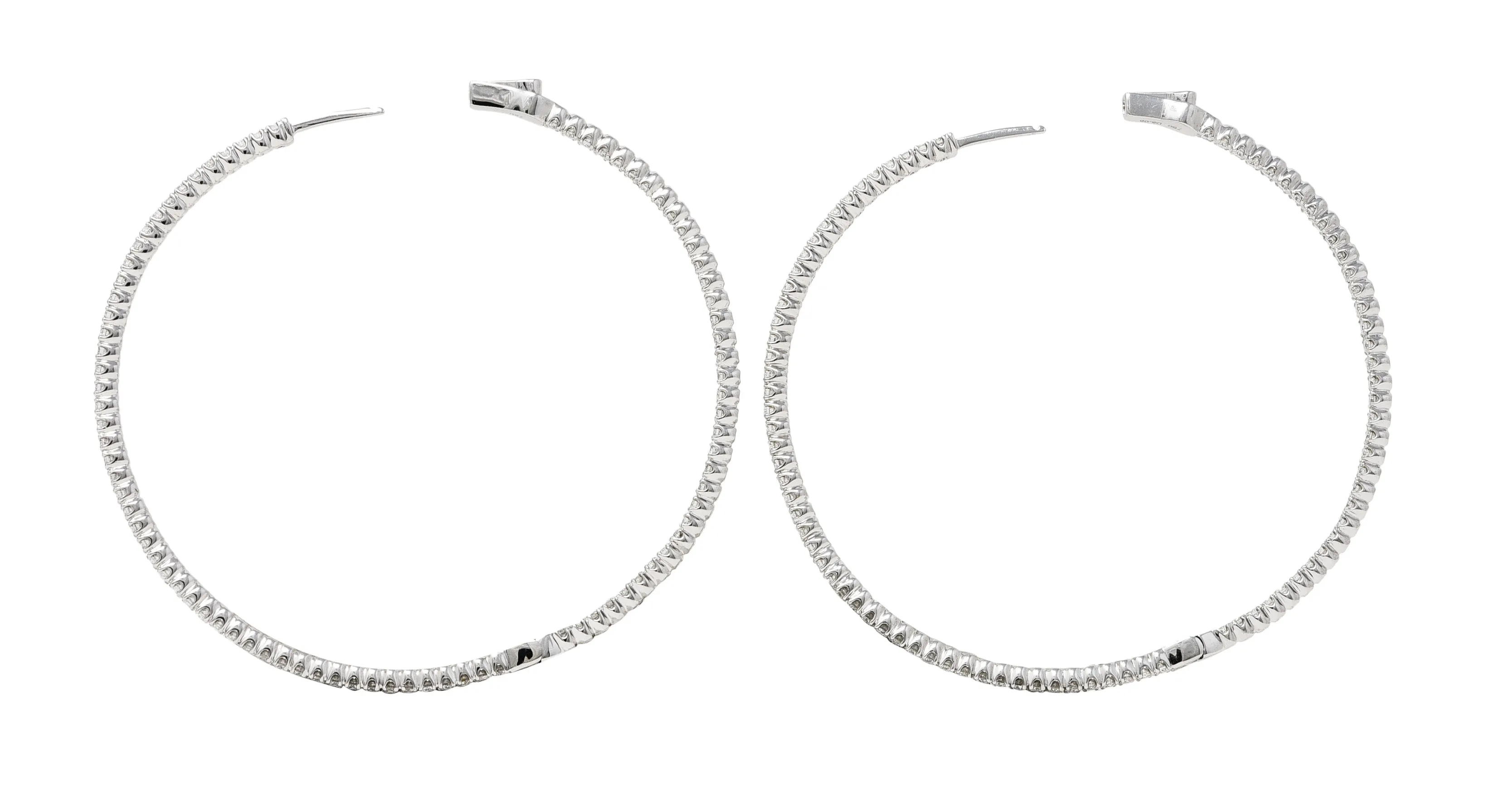 Contemporary 3.05 CTW Diamond 18 Karat White Gold 58 MM Hoop Earrings