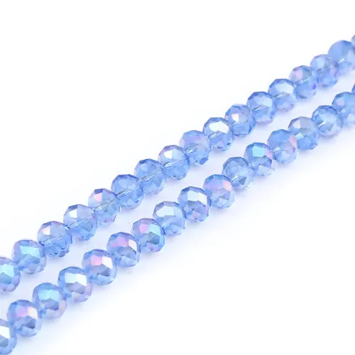 Crystal Glass Beads, Electroplated, Rondelle, Faceted, Blue, 8mm