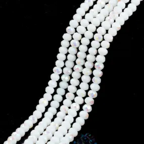 Crystal Glass Beads, Electroplated, Rondelle, Faceted, Opaque, White, Half AB Plated, 4mm