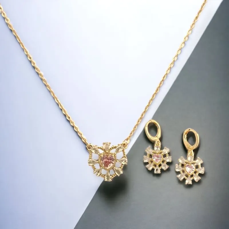 Crystal heart set earrings necklace in 18k gold filled