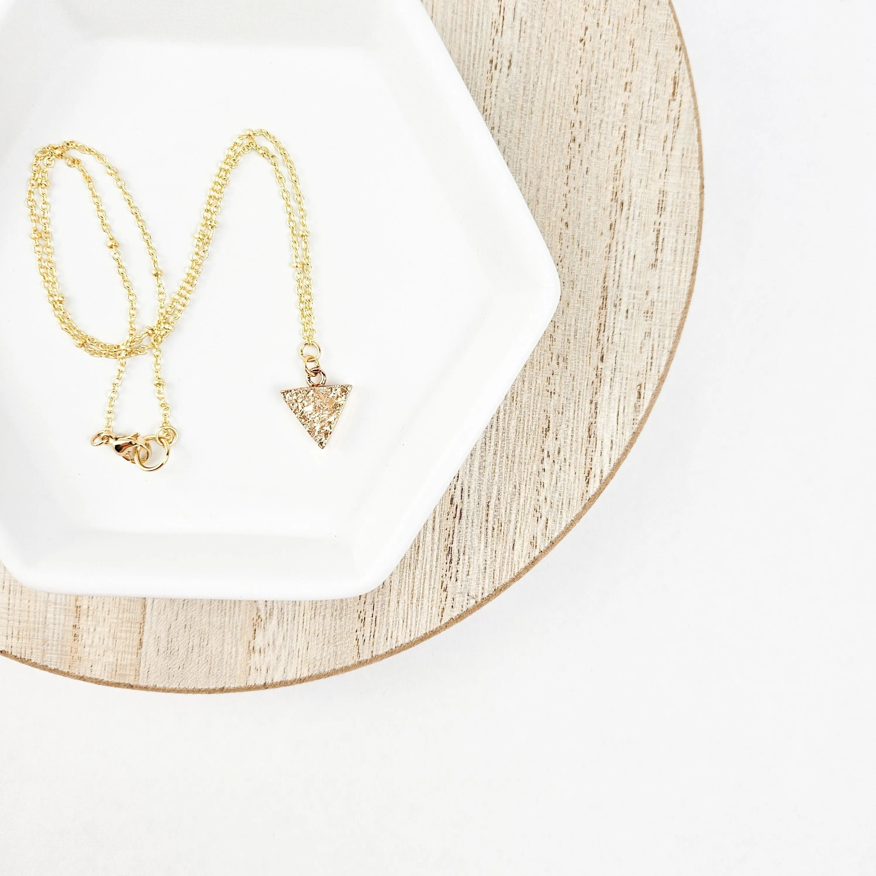 Dainty Champagne Druzy Quartz Triangle Necklace