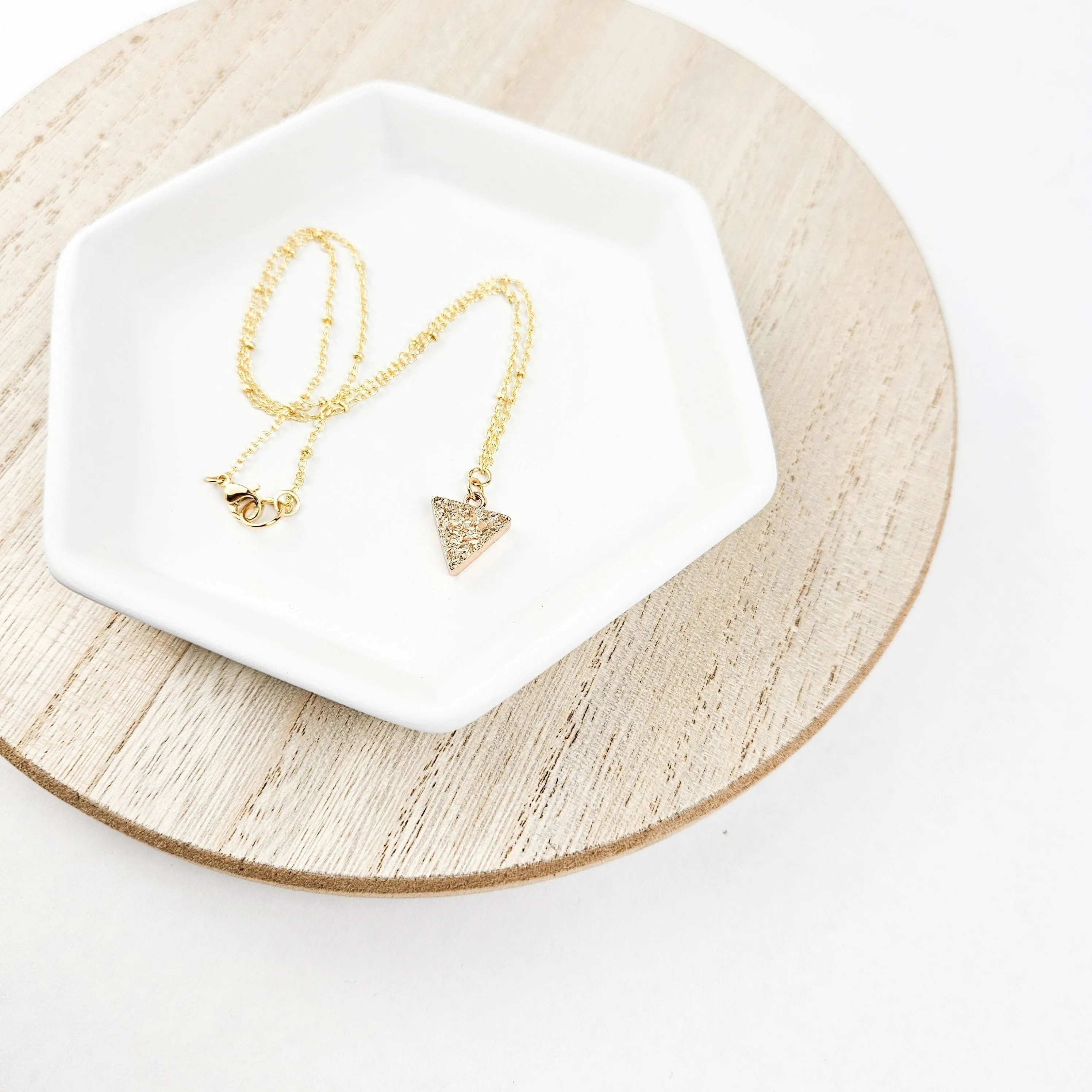 Dainty Champagne Druzy Quartz Triangle Necklace