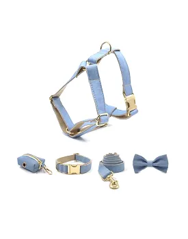 Denim Gold Dog Pets Harness Collar And Leash Set