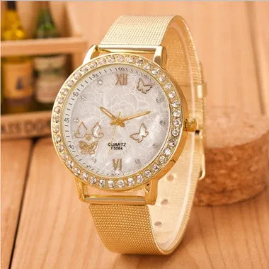 Design Reloj Mujer Rhinestone Relogio Watches Women Quartz Dress Watch GENEVA Ladies Crystal Mesh Wrist Watch Gold