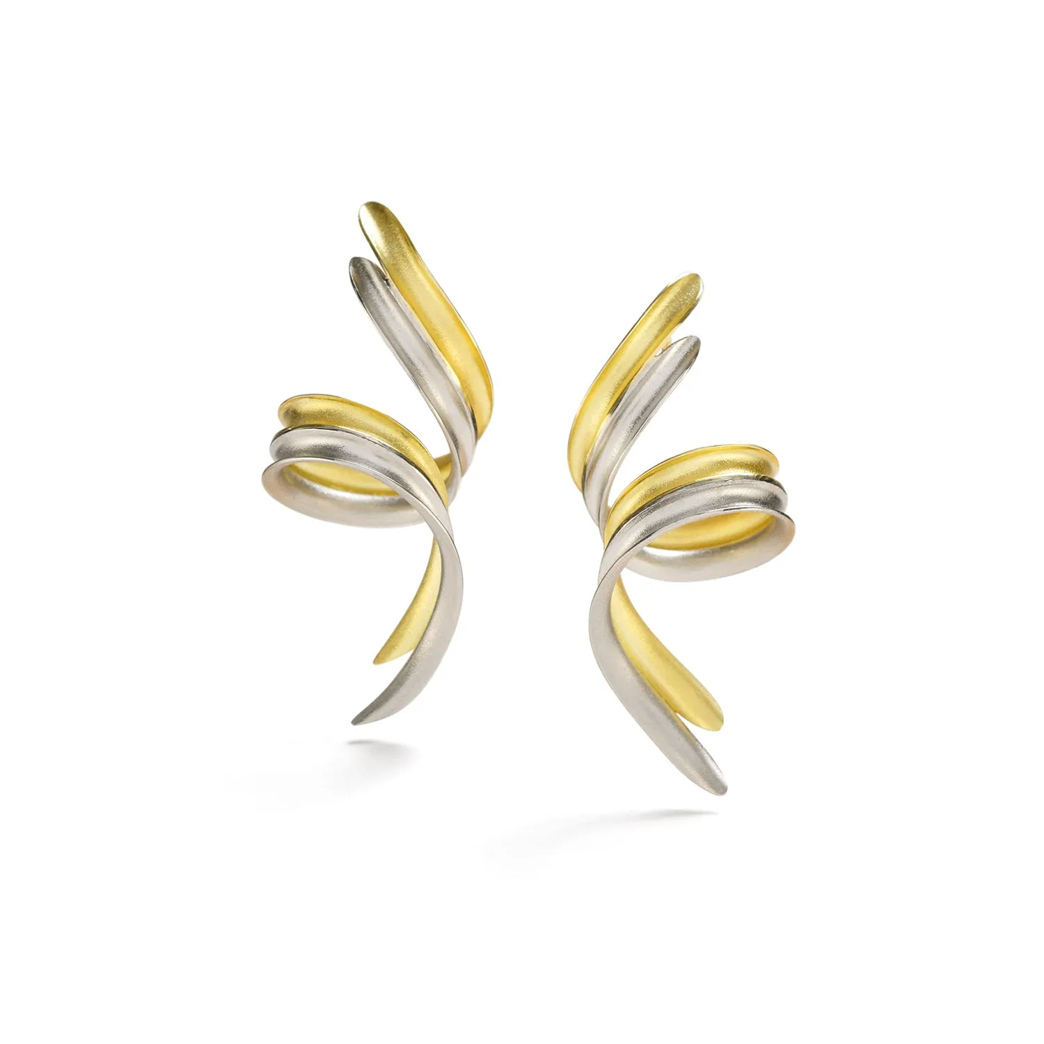 Dual Tone Ribbon Twirl Large Earrings