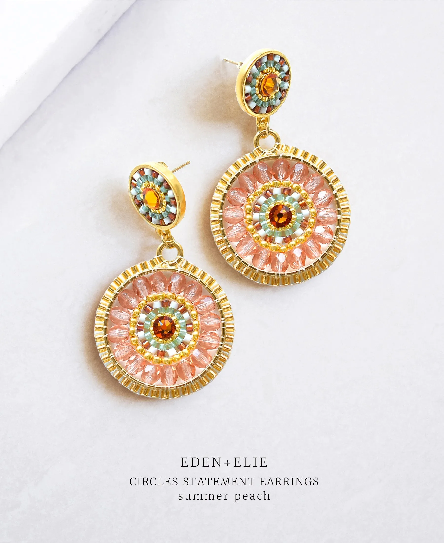 EDEN + ELIE double circle statement drop earrings - summer peach