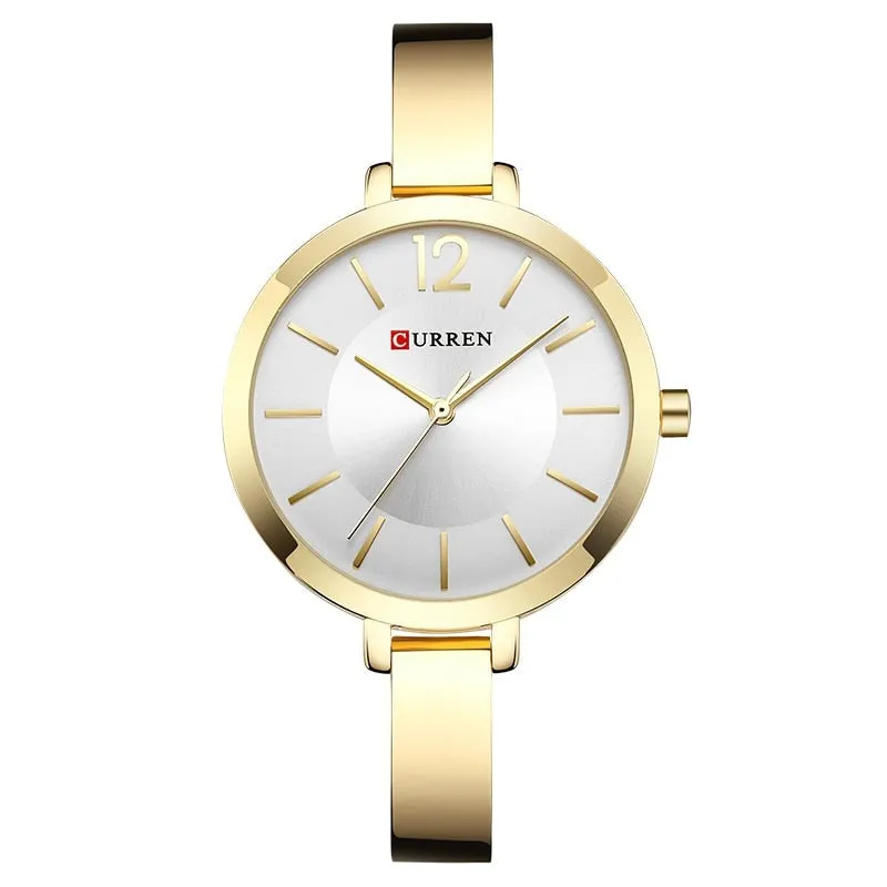 Fashion Gold Women Watches 9012 Stainless Steel Ultra thin