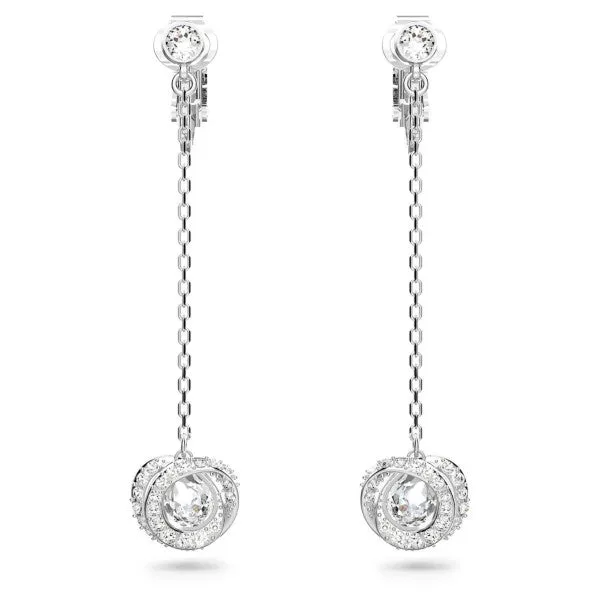 GENERATION CHAIN CLIP ON EARRINGS, WHITE, RHODIUM PLATED