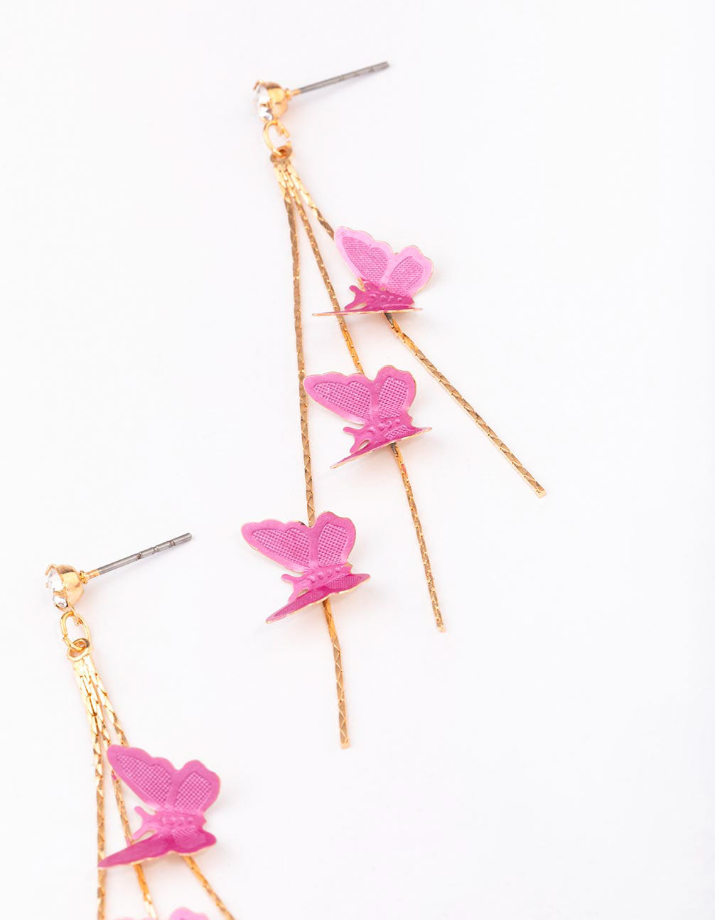 Gold & Pink Butterfly Drop Earrings