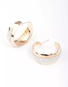 Gold & Silver Wide Glitter Stripe Hoop Earrings