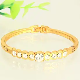 Gold Bangle Bracelet with Round Crystals