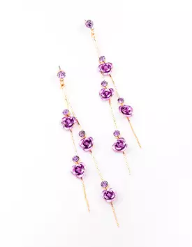 Gold Climbing Purple Rose Drop Earrings