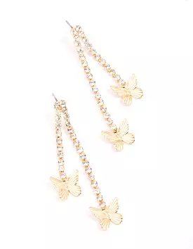 Gold Cupchain Butterfly Drop Earrings