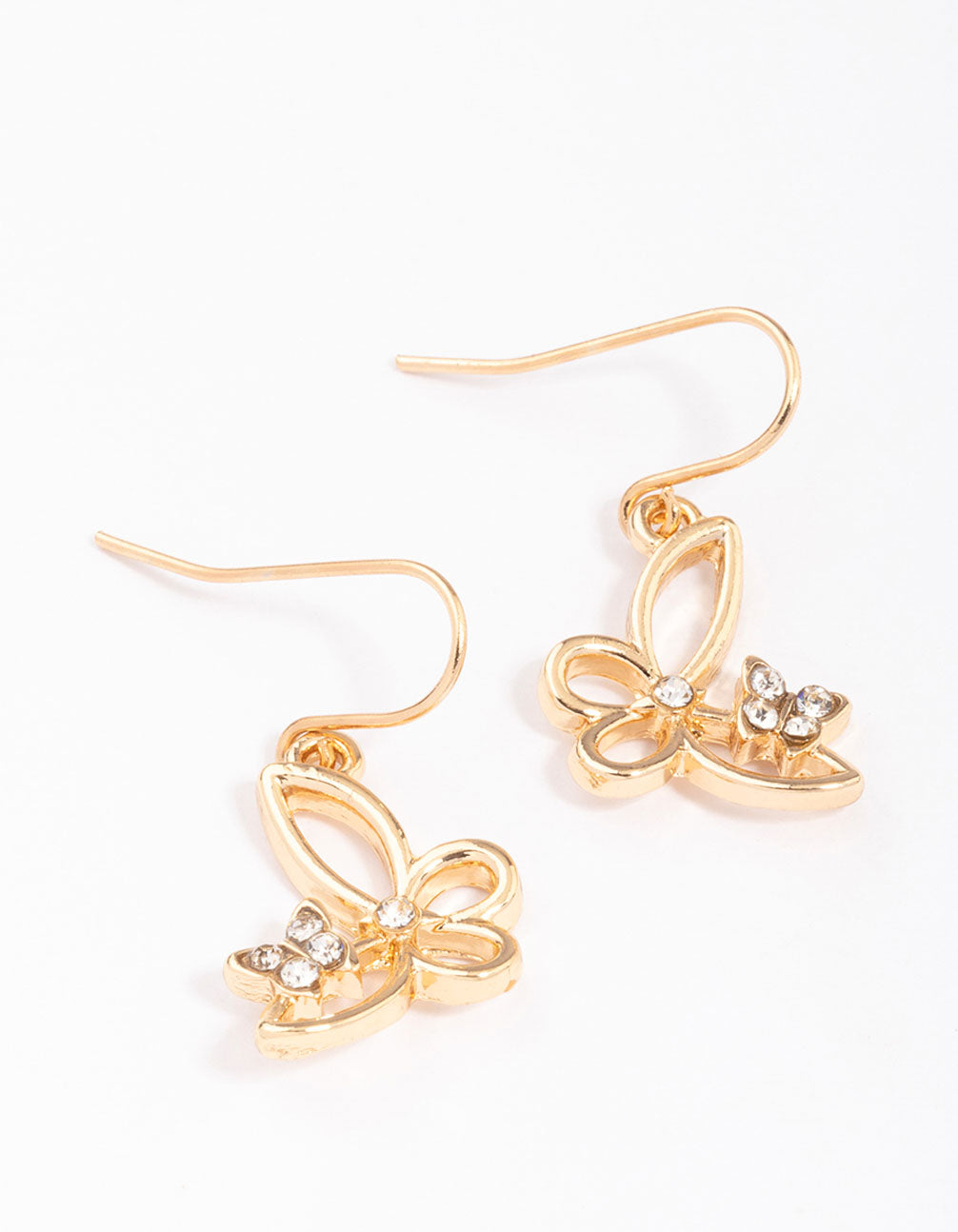 Gold Diamante Cut Butterfly Drop Earrings