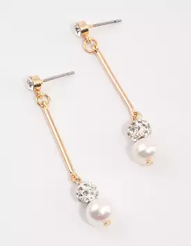 Gold Diamante Freshwater Pearl Drop Earrings