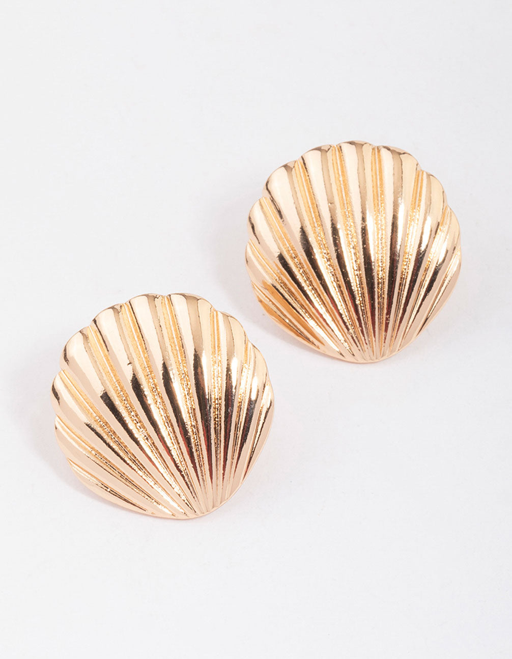 Gold Large Clam Stud Earrings