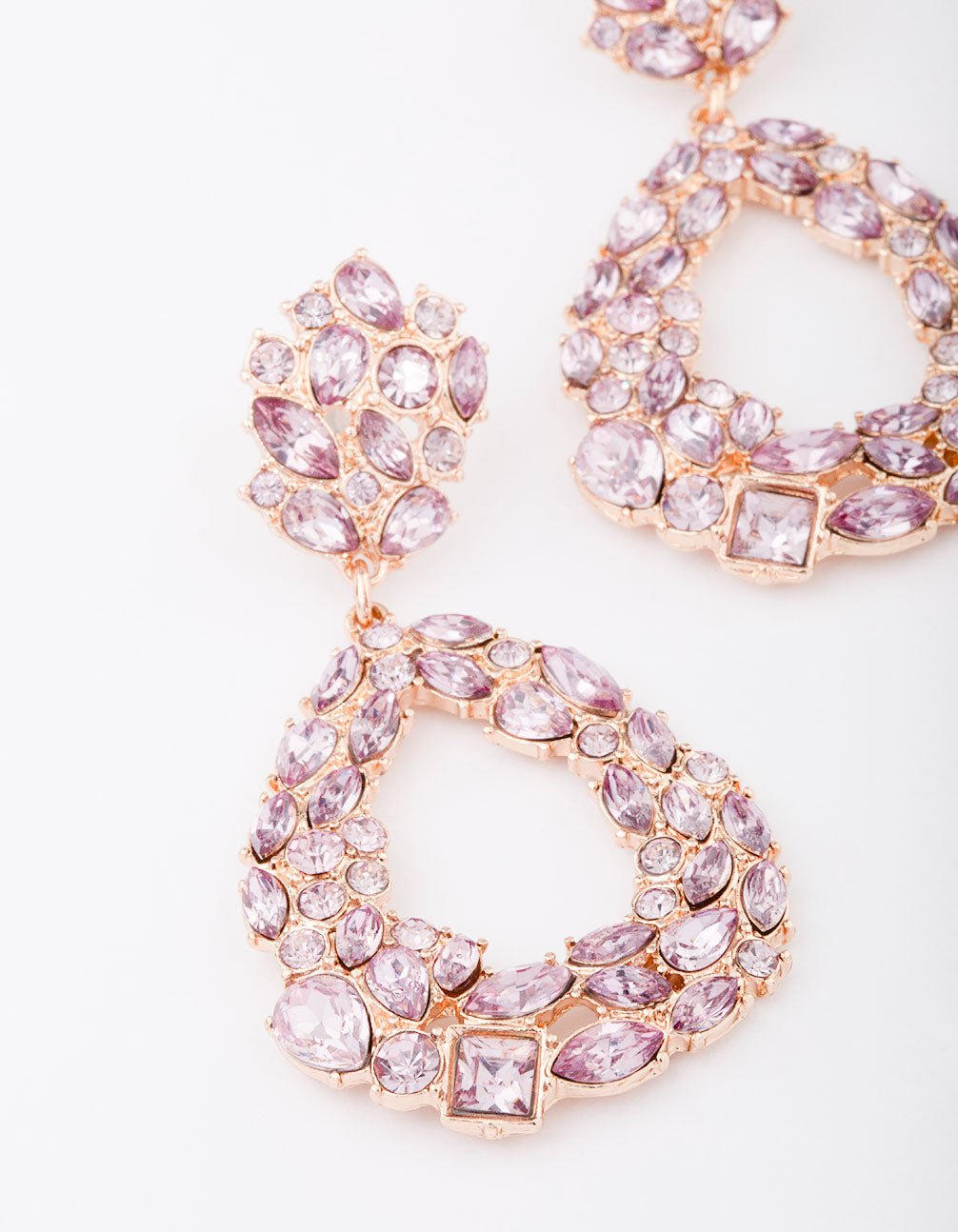 Gold Lilac Cluster Diamante Drop Earrings