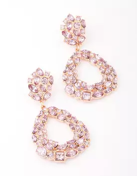 Gold Lilac Cluster Diamante Drop Earrings