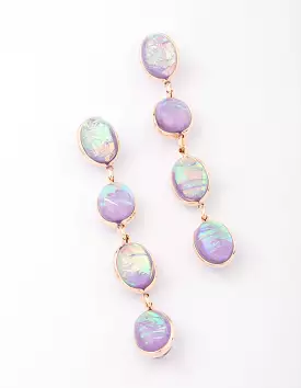 Gold Lilac Glowing Stone Drop Earrings