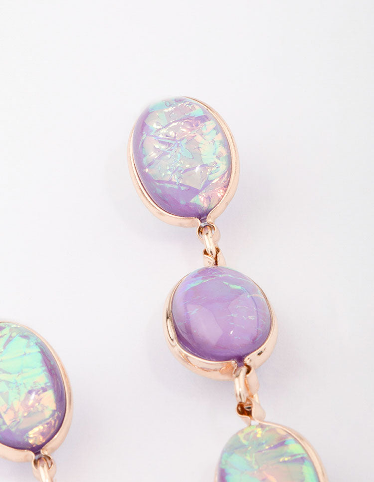 Gold Lilac Glowing Stone Drop Earrings