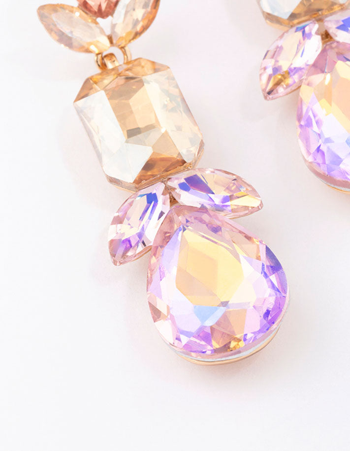 Gold Multi Stone Shape Drop Earrings