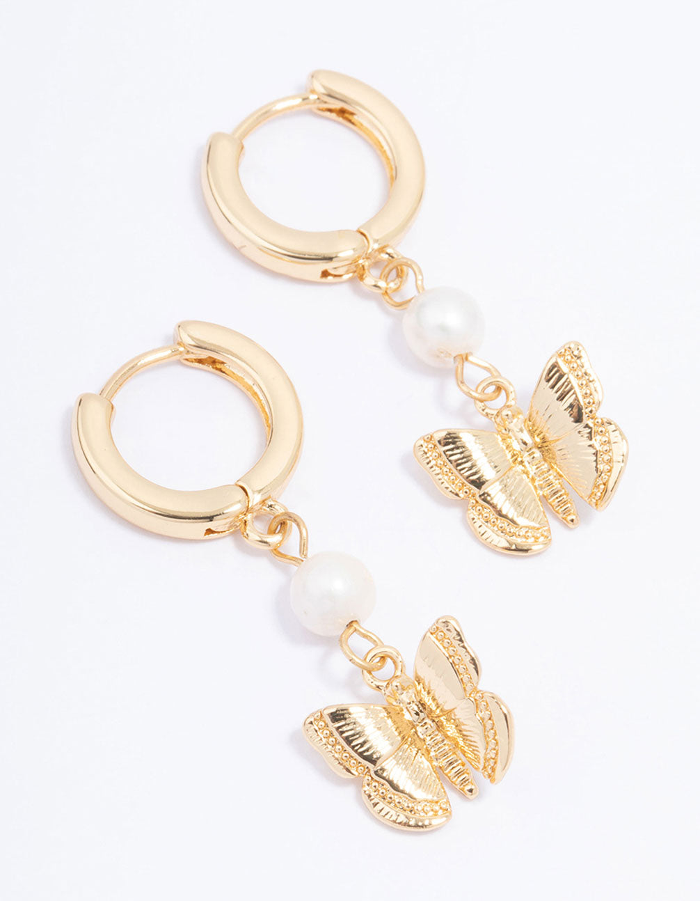 Gold Plated Butterfly & Freshwater Pearl Hoop Earrings