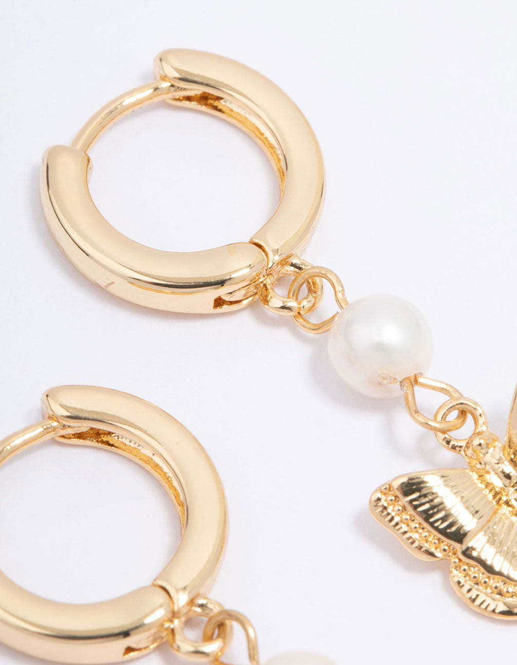 Gold Plated Butterfly & Freshwater Pearl Hoop Earrings