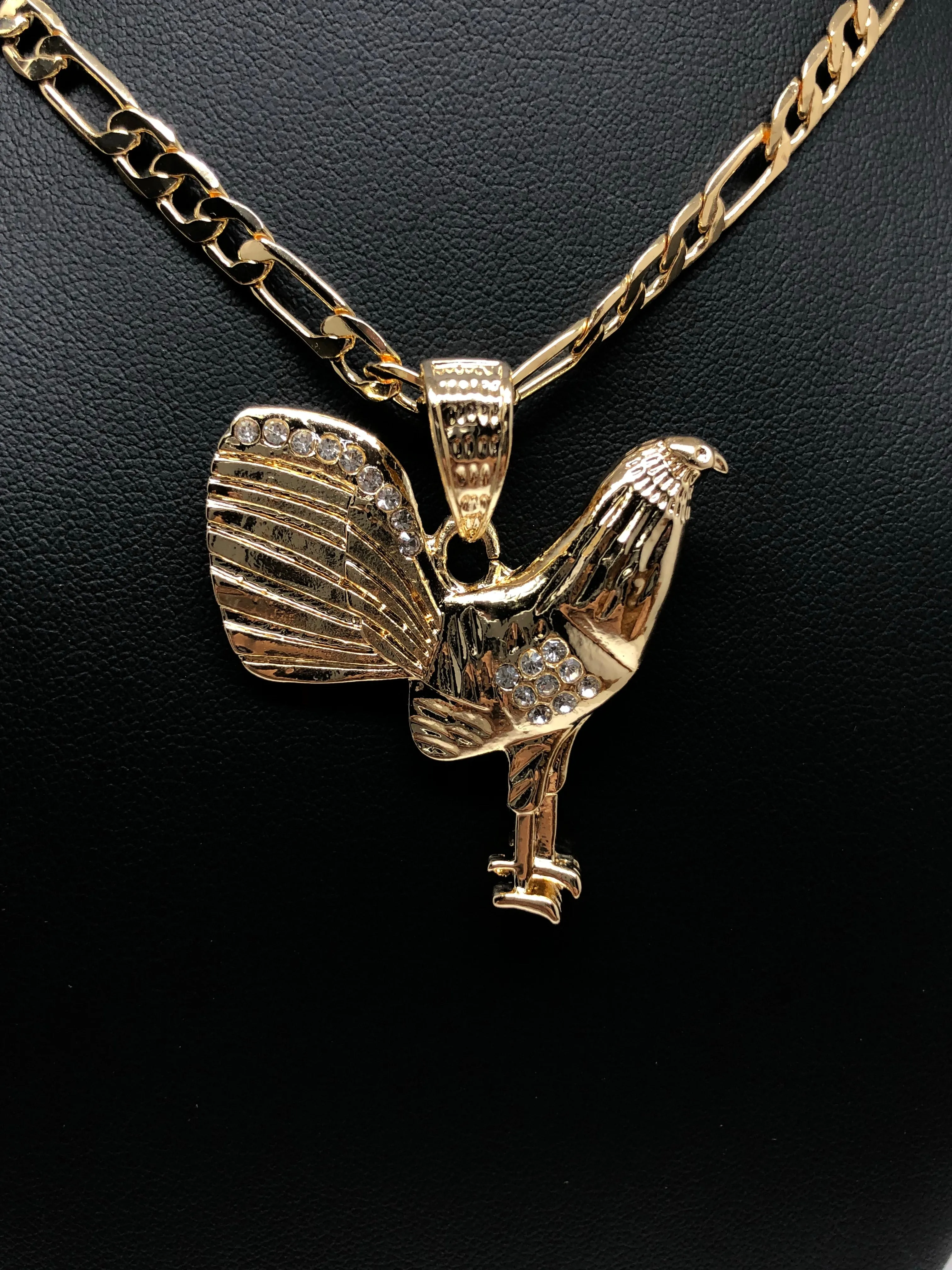 Gold Plated Chicken Rooster Pendant Necklace Figaro 26 5mm Gallo Medalla Oro Laminado