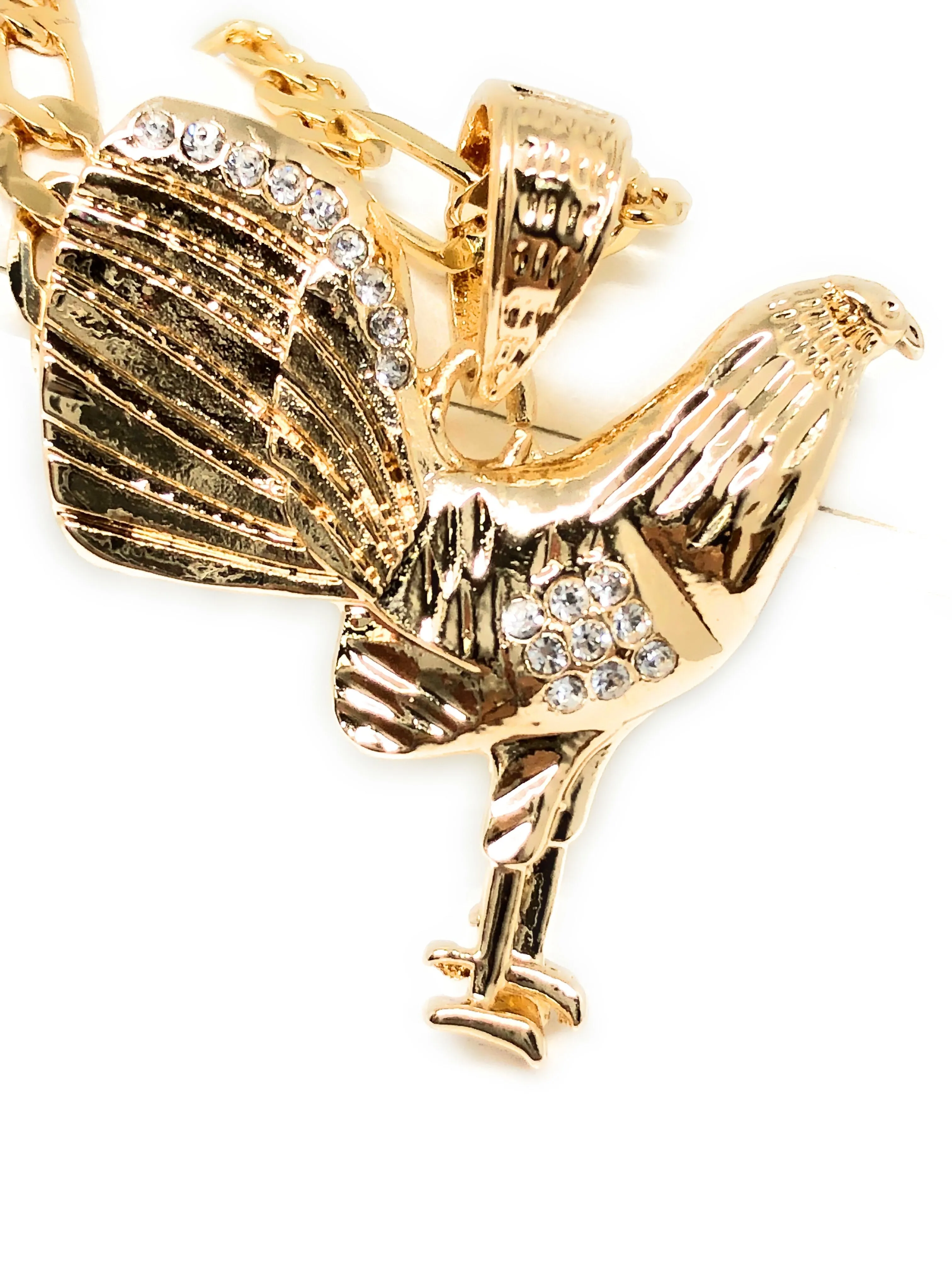 Gold Plated Chicken Rooster Pendant Necklace Figaro 26 5mm Gallo Medalla Oro Laminado