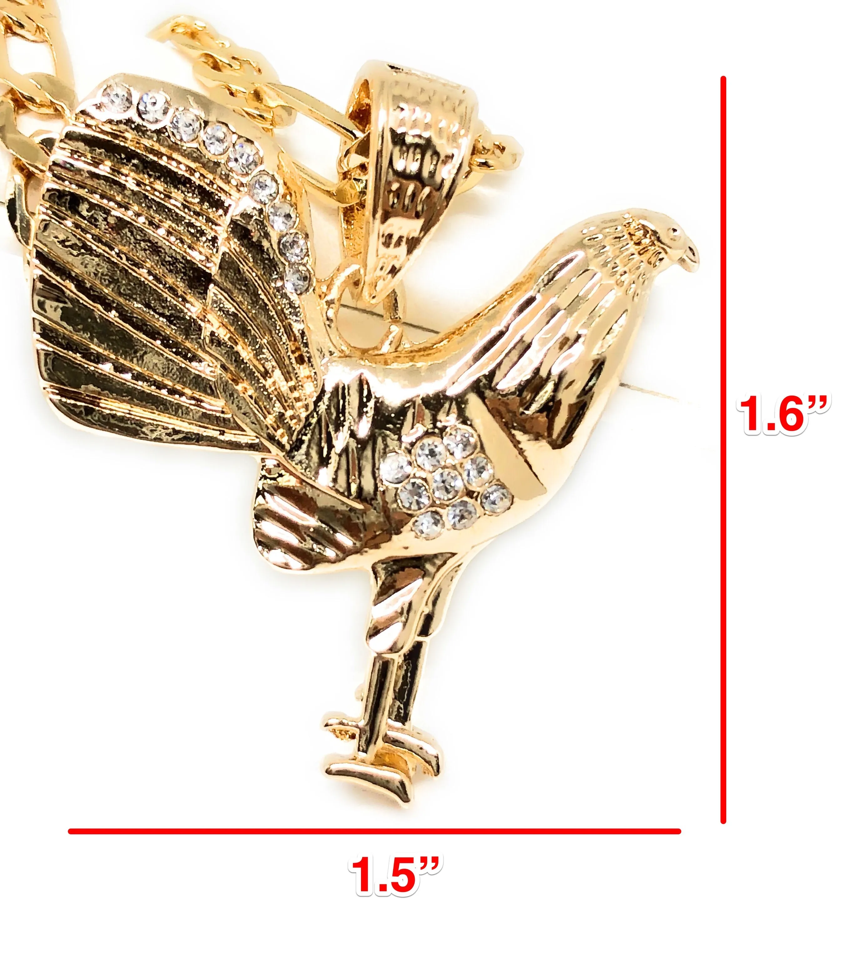 Gold Plated Chicken Rooster Pendant Necklace Figaro 26 5mm Gallo Medalla Oro Laminado