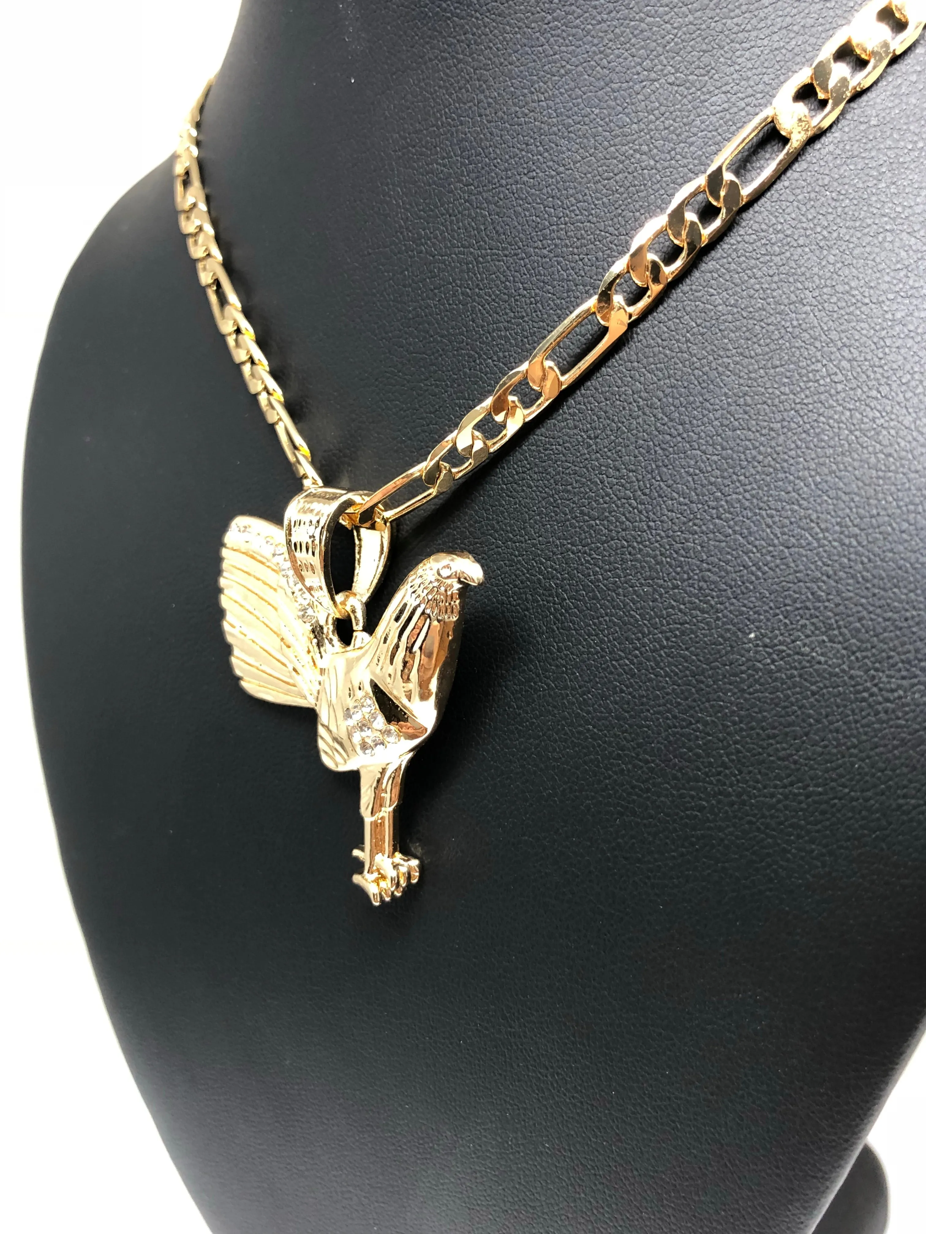 Gold Plated Chicken Rooster Pendant Necklace Figaro 26 5mm Gallo Medalla Oro Laminado