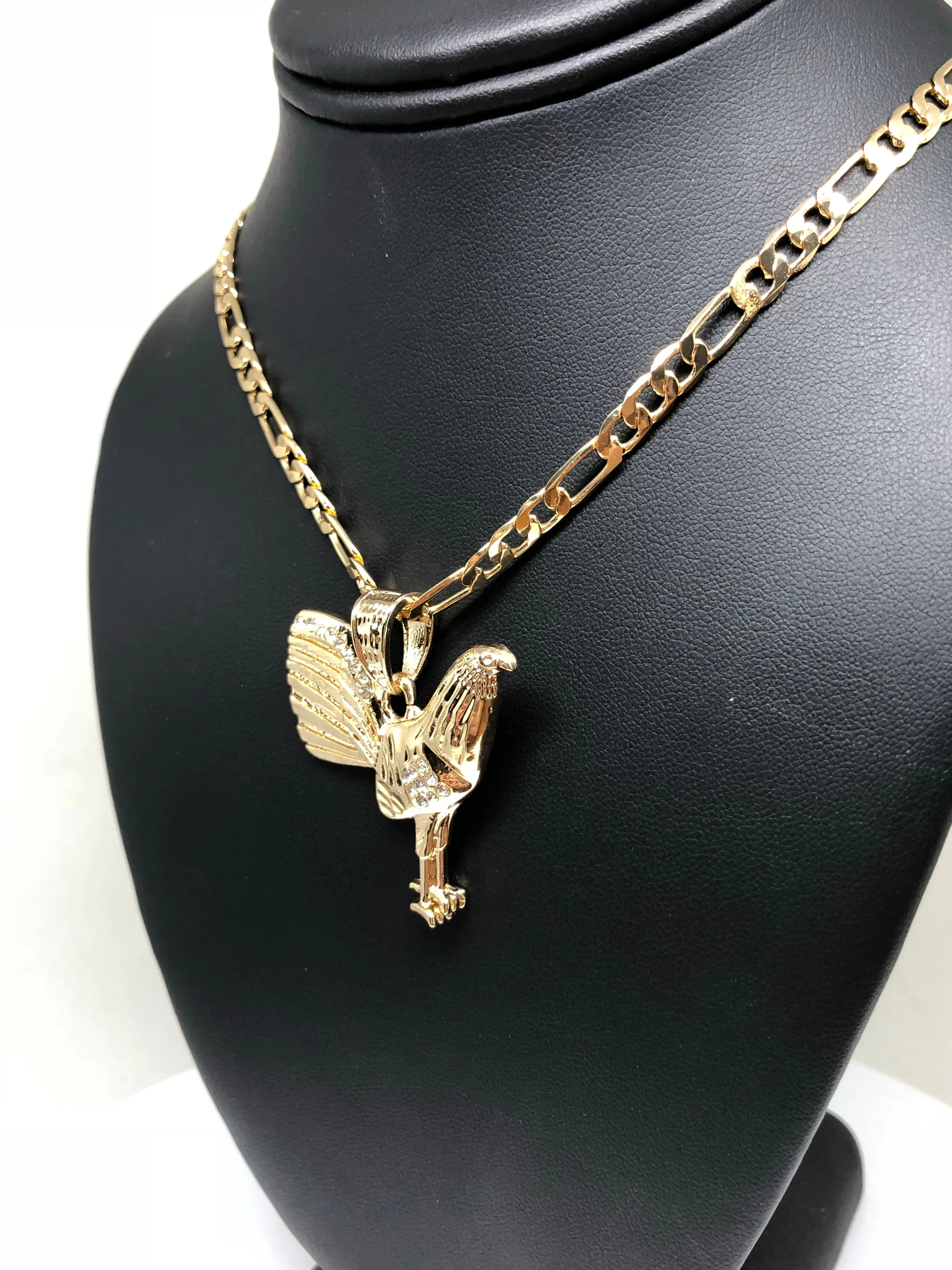 Gold Plated Chicken Rooster Pendant Necklace Figaro 26 5mm Gallo Medalla Oro Laminado