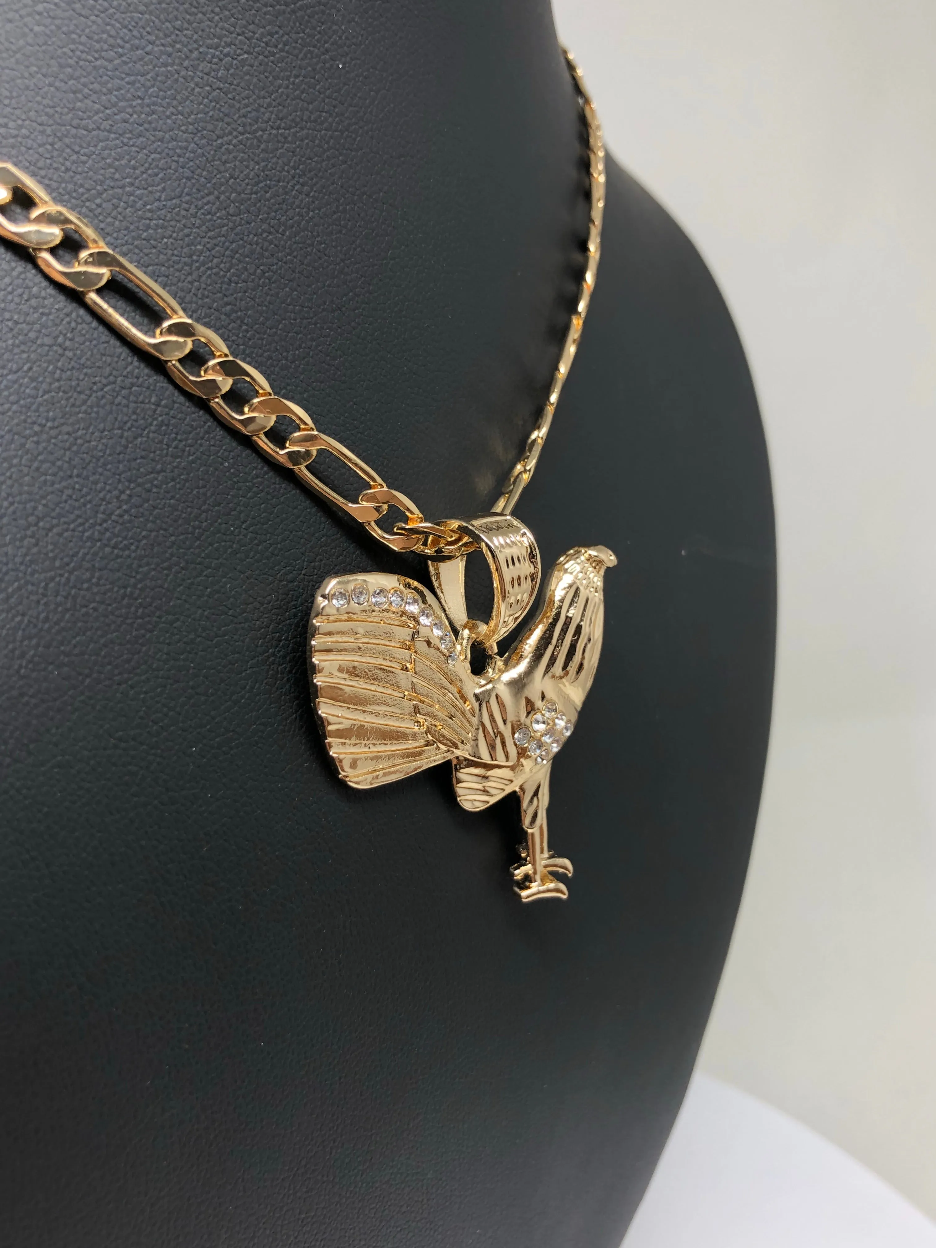 Gold Plated Chicken Rooster Pendant Necklace Figaro 26 5mm Gallo Medalla Oro Laminado