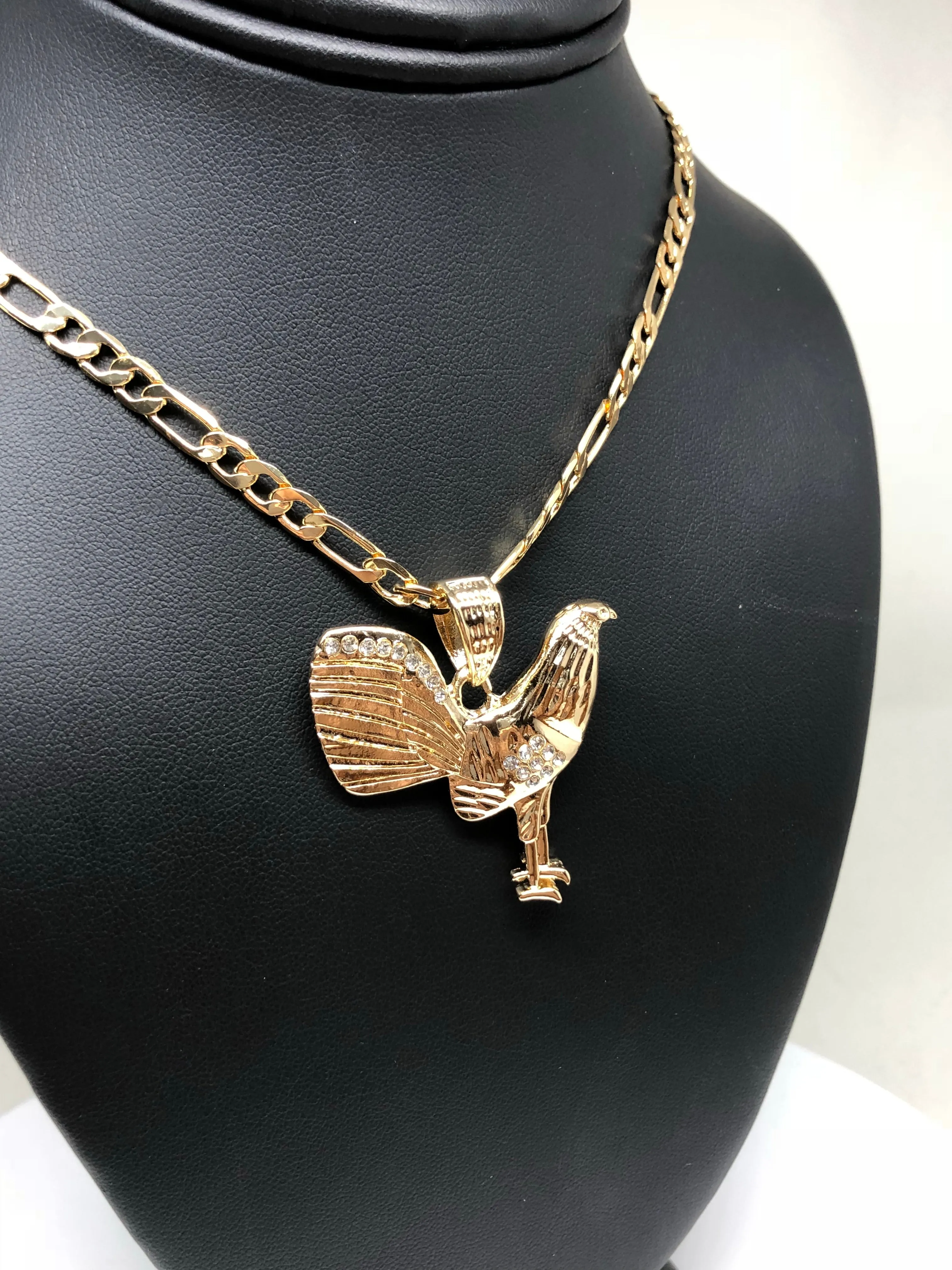 Gold Plated Chicken Rooster Pendant Necklace Figaro 26 5mm Gallo Medalla Oro Laminado