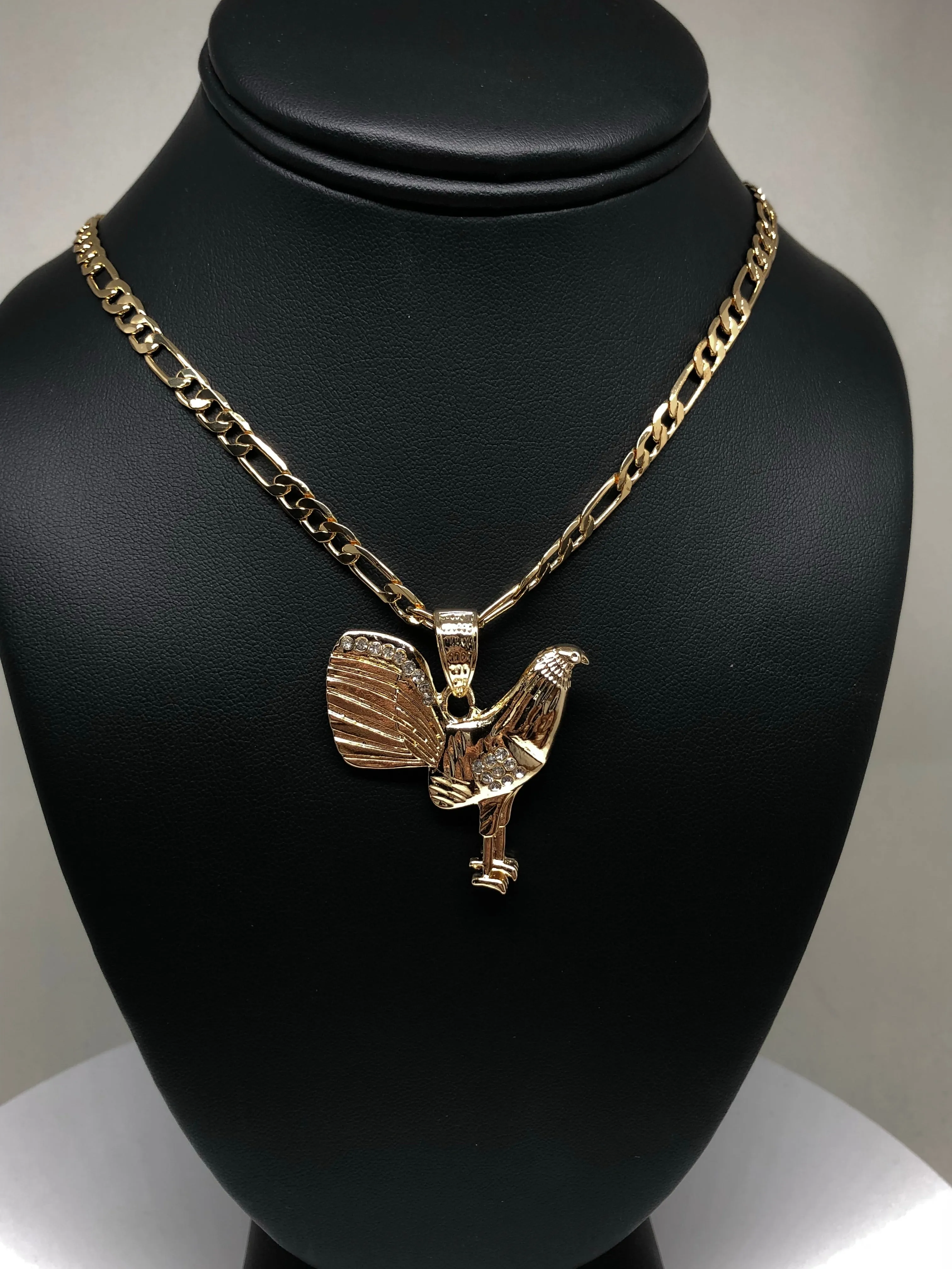 Gold Plated Chicken Rooster Pendant Necklace Figaro 26 5mm Gallo Medalla Oro Laminado