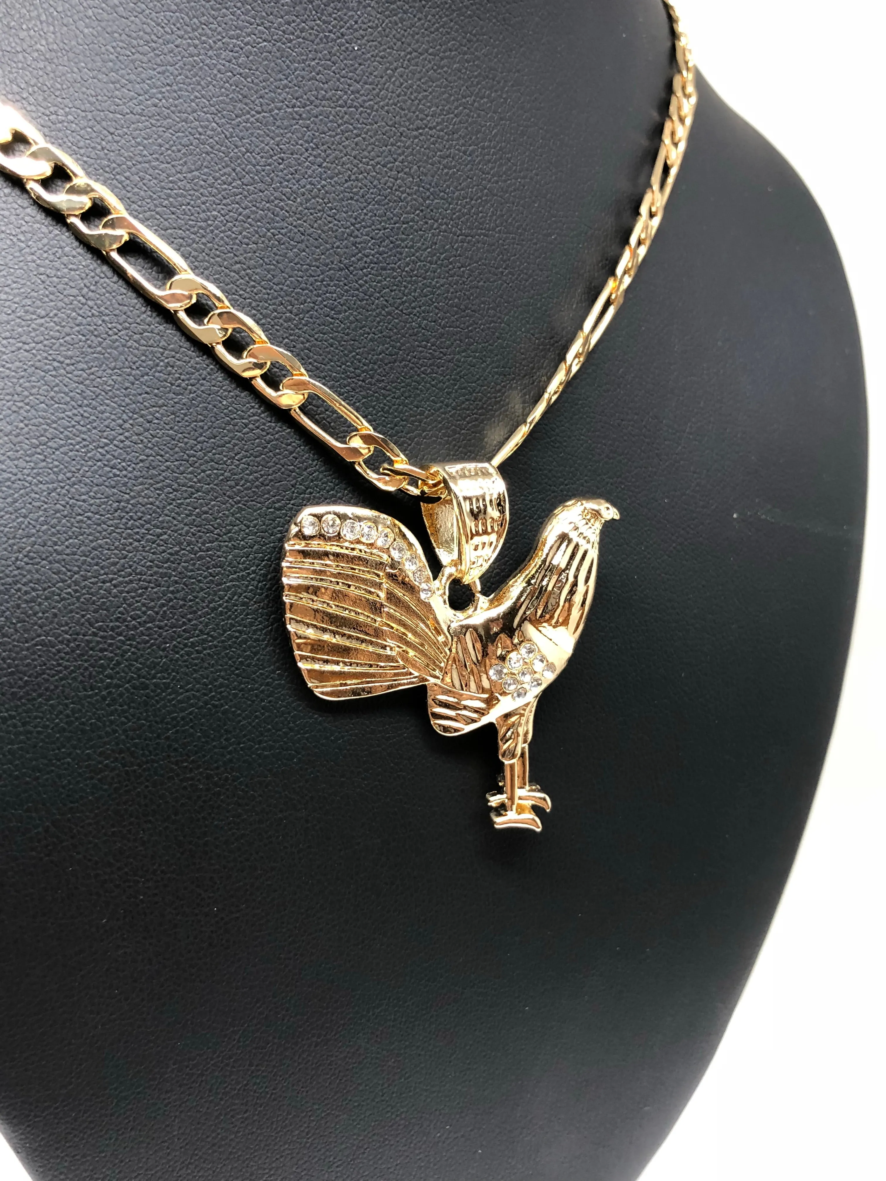 Gold Plated Chicken Rooster Pendant Necklace Figaro 26 5mm Gallo Medalla Oro Laminado