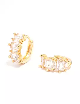 Gold Plated Cubic Zirconia Baguette Hoop Earrings