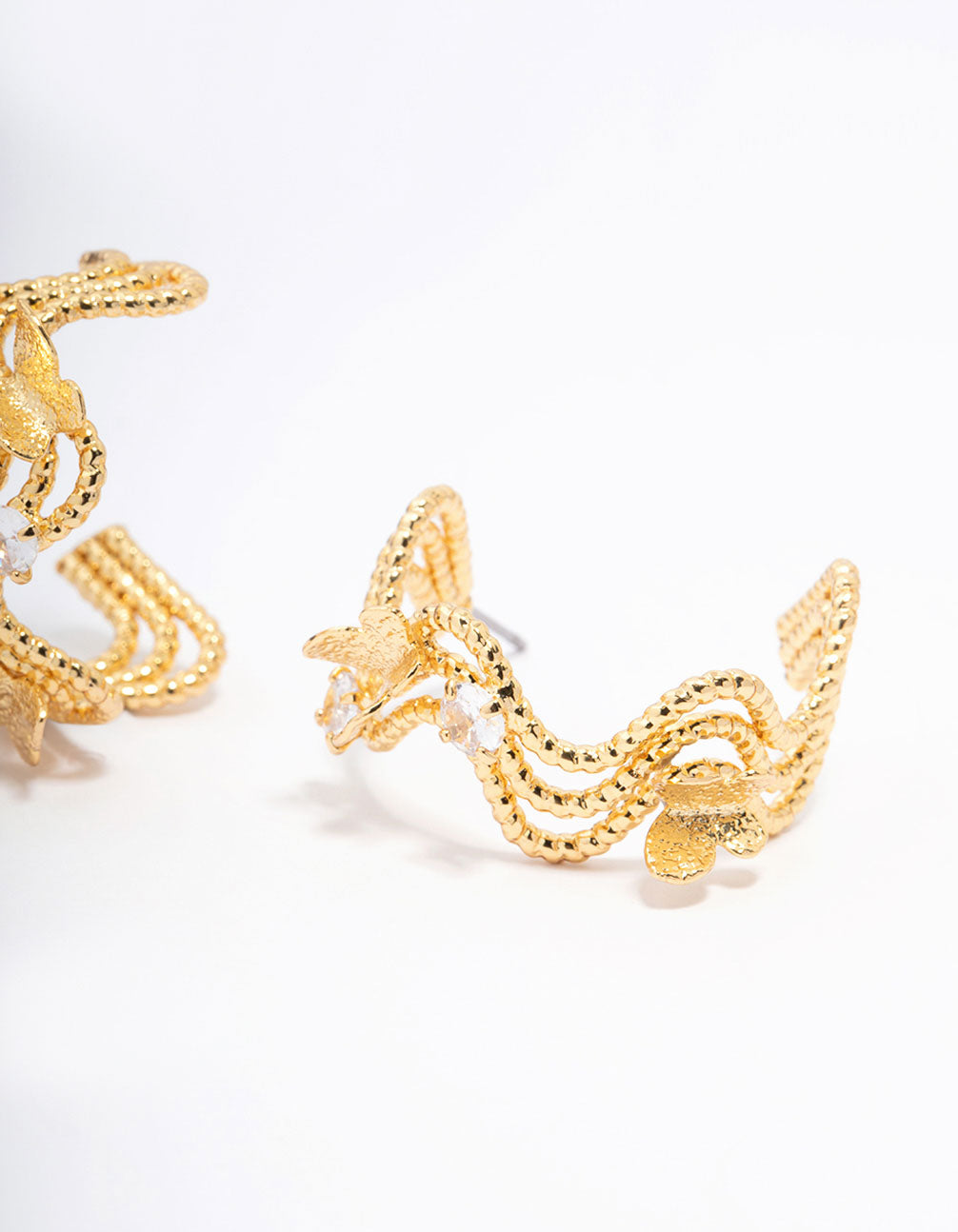 Gold Plated Cubic Zirconia Butterfly Hoop Earrings