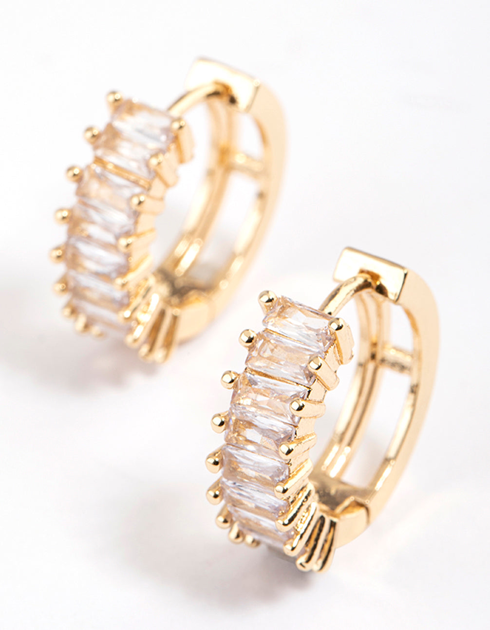 Gold Plated Cubic Zirconia Classic Baguette Hoop Earrings