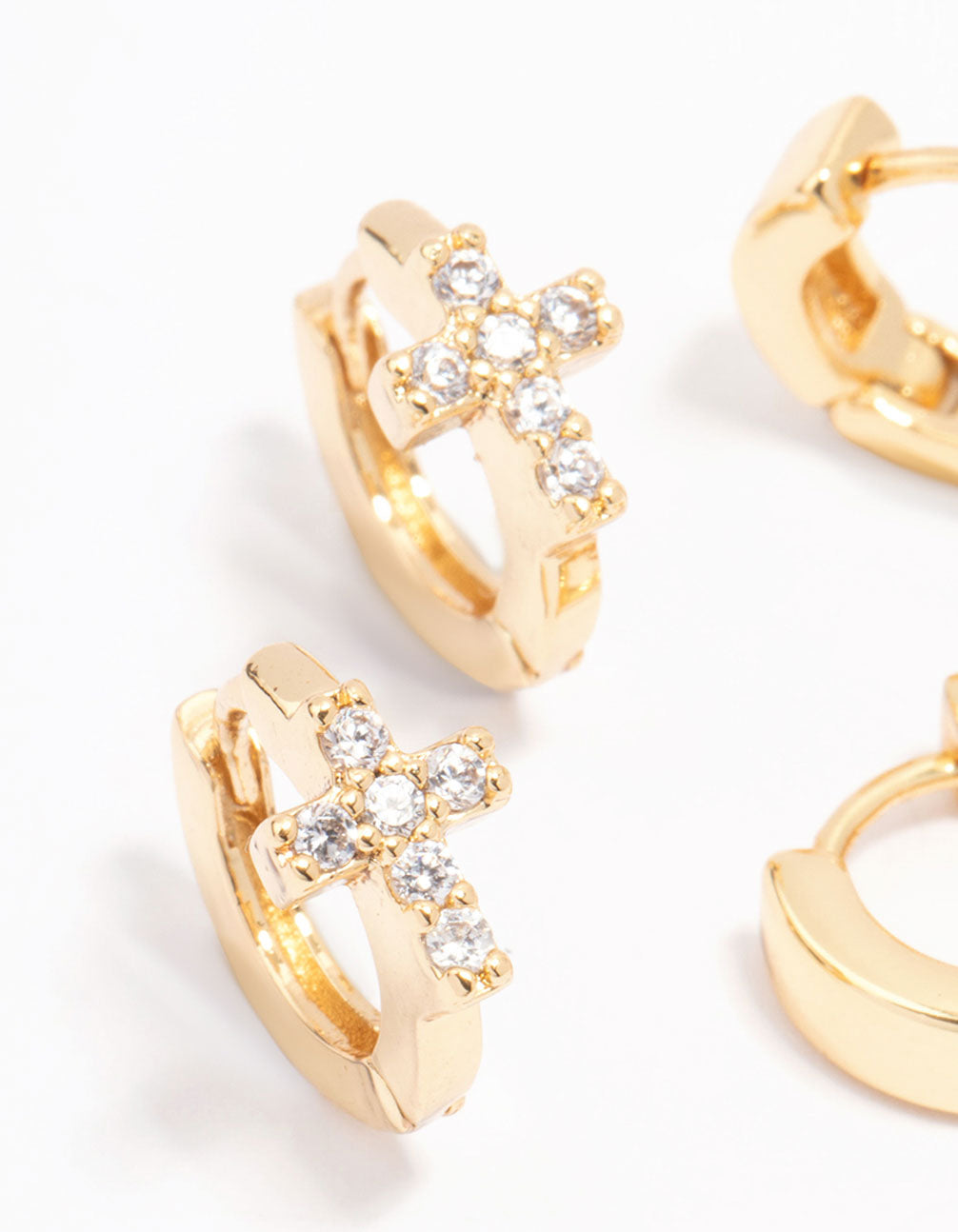 Gold Plated Cubic Zirconia Cross Mini Huggie Earring Pack