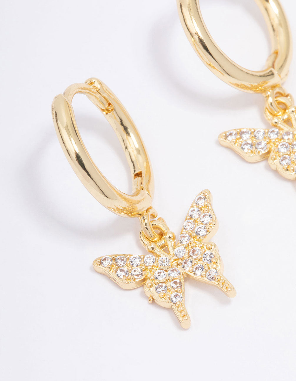 Gold Plated Cubic Zirconia Pave Butterfly Hoop Earrings