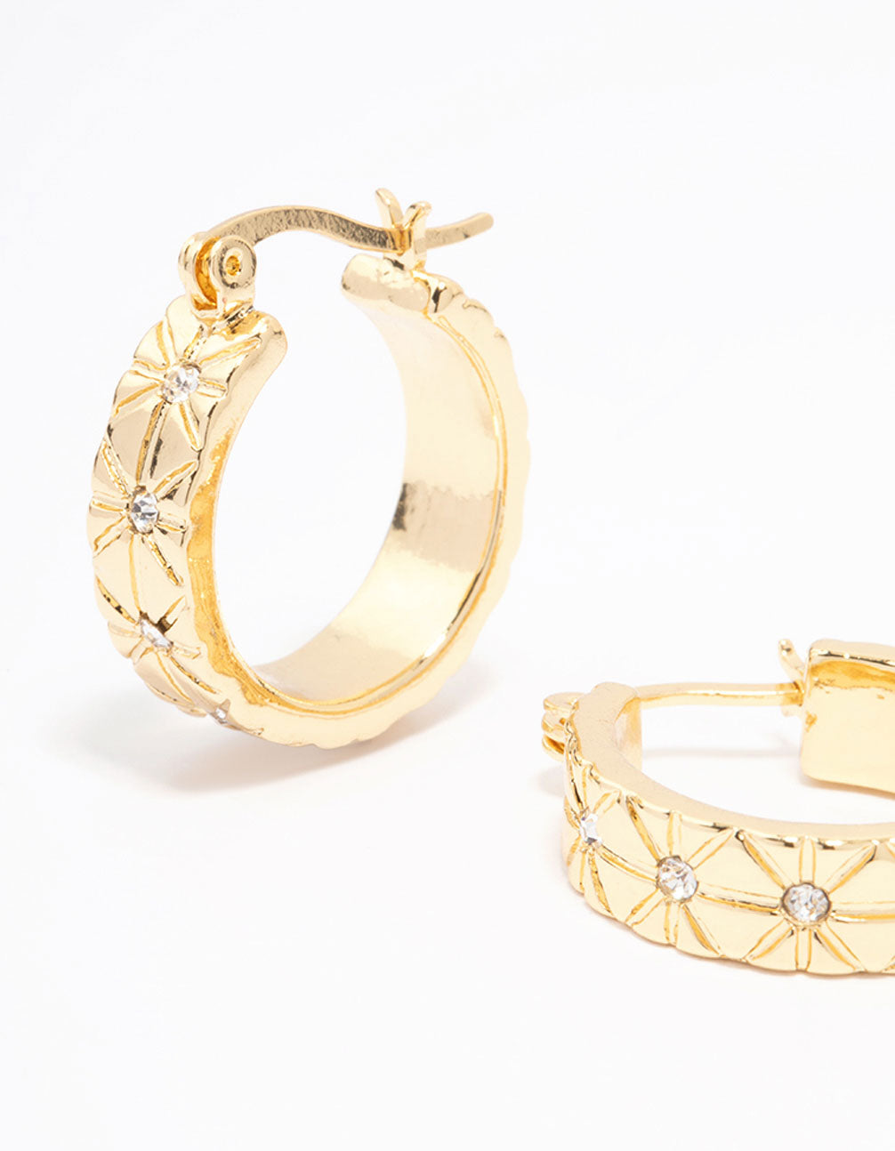 Gold Plated Diamante Celestial Medium Hoop Earrings