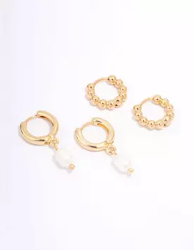 Gold Plated Freshwater Pearl Hoop Earring Pack