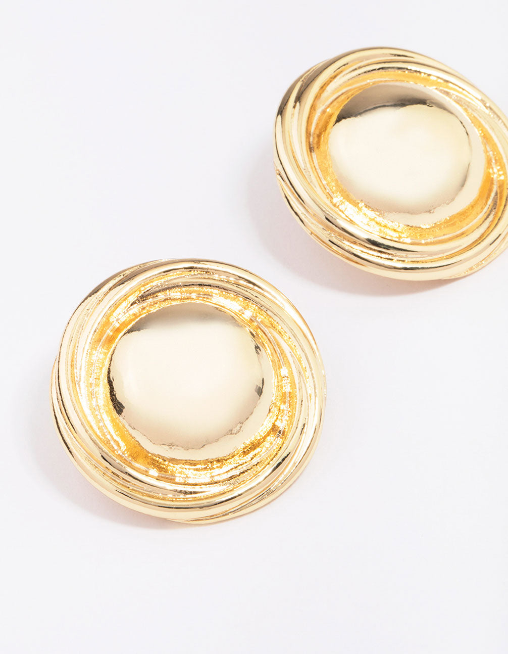 Gold Plated Large Round Twisted Stud Earrings