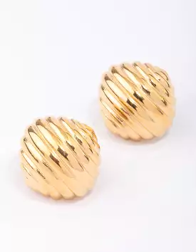 Gold Plated Stainless Steel Croissant Textured Stud Earrings