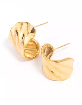 Gold Plated Stainless Steel Wavy Wide Hoop Earrings